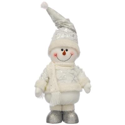 Standing Soft White & Silver Snowman
